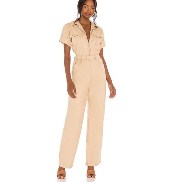 WeWoreWhat Pants - WeWoreWhat Cotton & Linen Blend Flight Suit Khaki